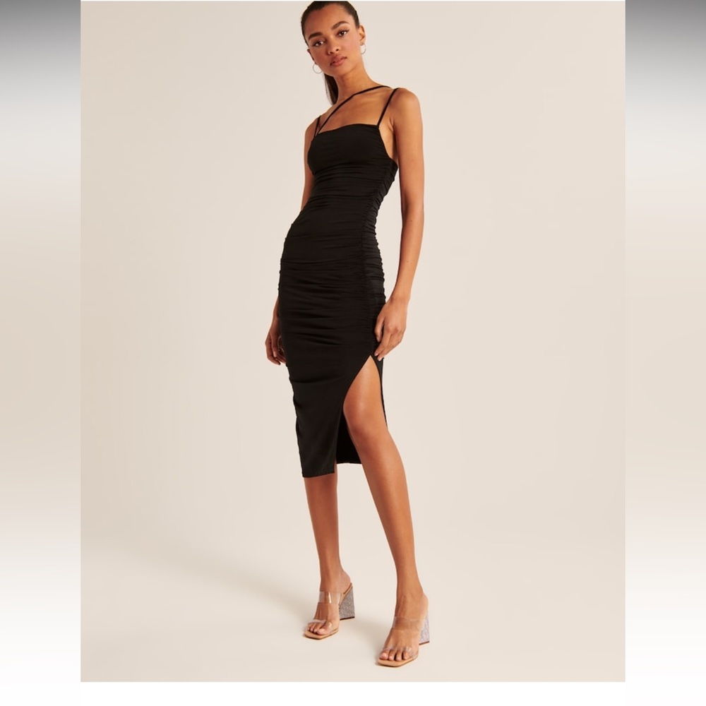 Abercrombie Asymmetrical Strappy Ruched Midi Dress